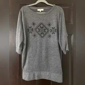 Hippie Rose Grey Bohemian Pullover Size Medium